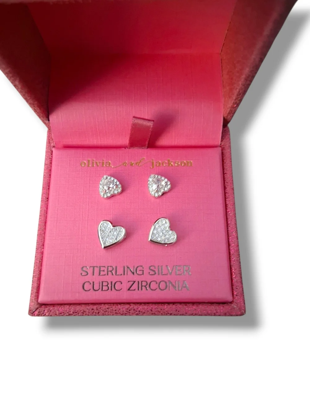 Olivia and Jackson Sterling Silver Cubic Zirconia Heart Stud Earrings Set of 2